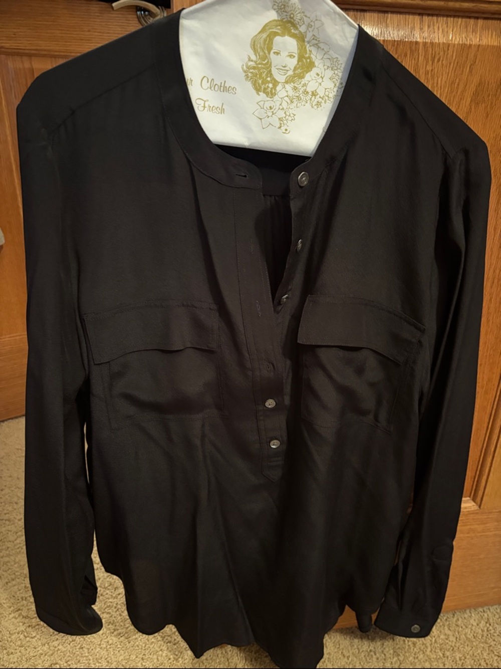 Banana Republic Black Long Sleeve Split-Neck Blouse
